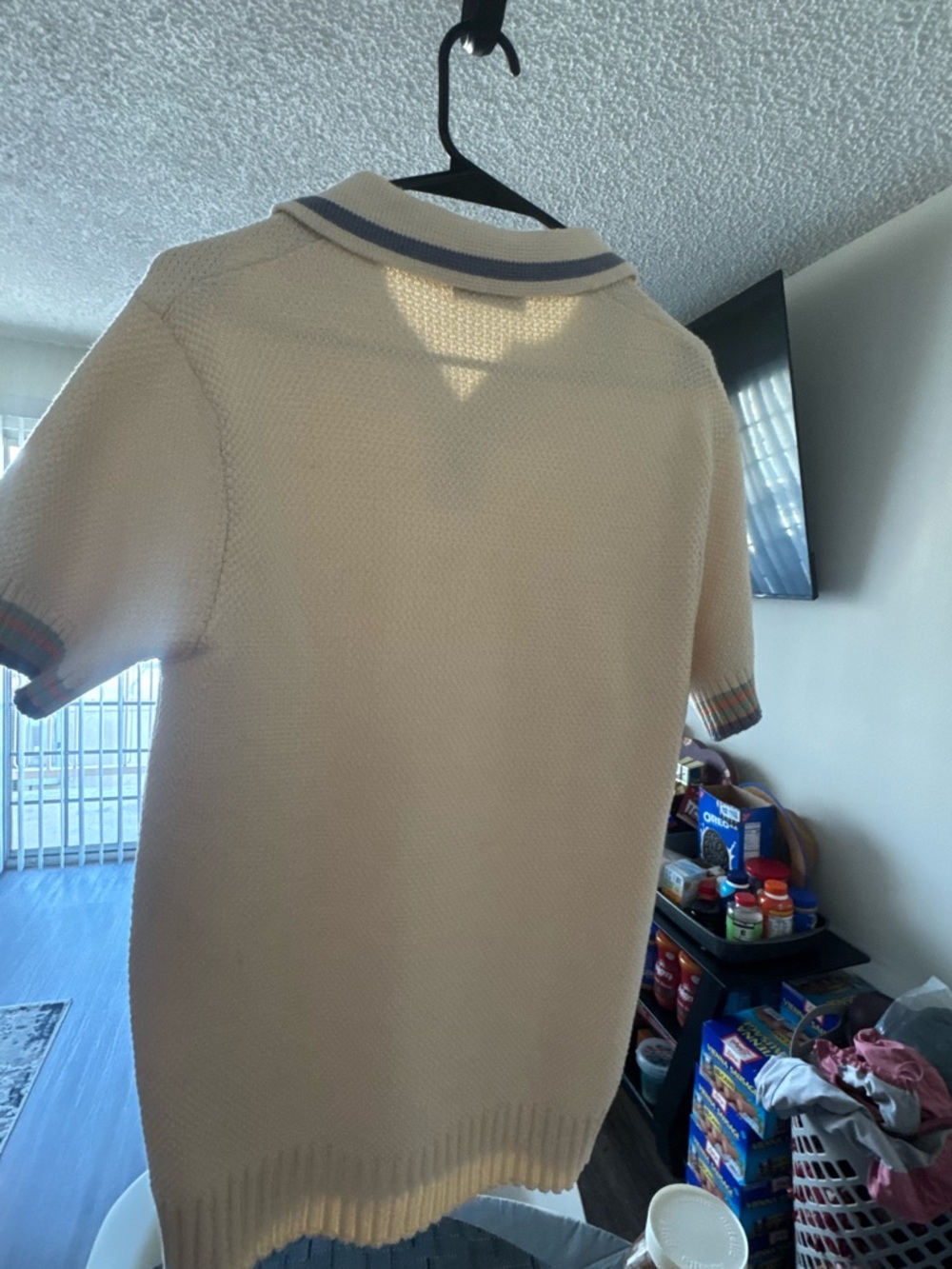 Zara Cream Polo Shirt with Blue and Pink Trim - Picture 4 of 4